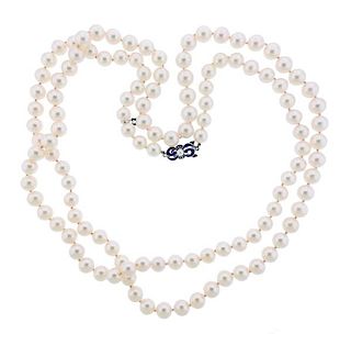 Mikimoto 18K Gold Pearl Enamel Long Necklace