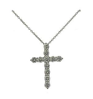 Tiffany &amp; co Platinum Diamond Cross Pendant Necklace
