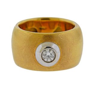 18K Gold Diamond Wide Band Ring
