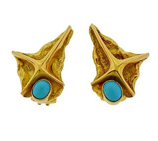 Georg Jensen 18K Gold Turquoise Earrings