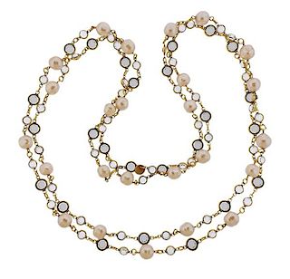 Chanel Pearl Color Stone Long Necklace