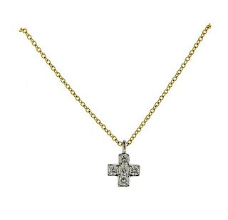 Tiffany &amp; Co 18K Gold Platinum Diamond Cross Pendant Necklace