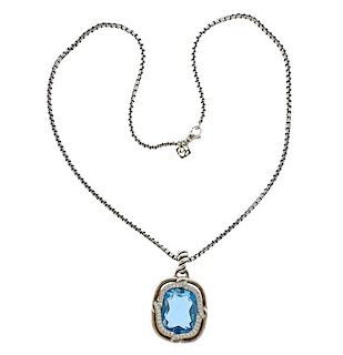 David Yurman Sterling Diamond Blue Topaz Pendant Necklace