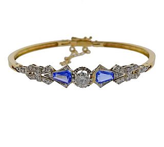 18K Gold Diamond Blue Stone Bracelet