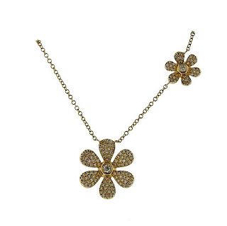 14K Gold Diamond Daisy Flower Pendant Necklace