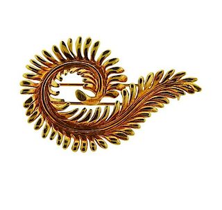 Tiffany &amp; Co Schlumberger 18k Gold Swirl Leaf Motif Brooch Pin