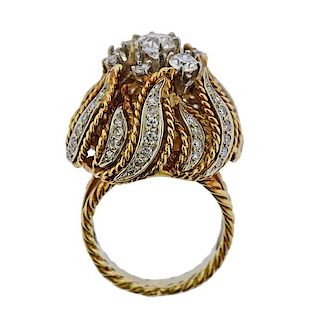 Mid Century 14K Gold Diamond Cocktail Ring 