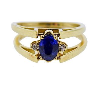14K Gold Diamond Onyx Sapphire Flip Ring