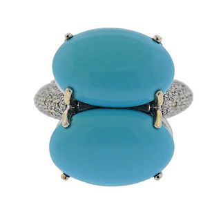 Antonini 18K Gold Diamond Turquoise Cocktail Ring