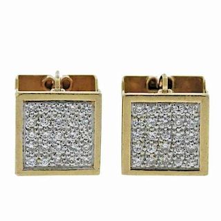 Modernist Geometric 14K Gold Diamond Cube Earrings