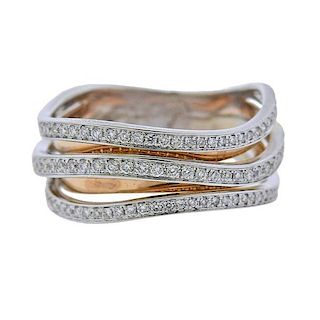 Chimento 18k Two Tone Gold Diamond Wave Band Ring