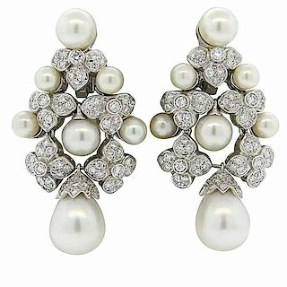 Impressive 18K Gold Diamond Pearl Large Earrings