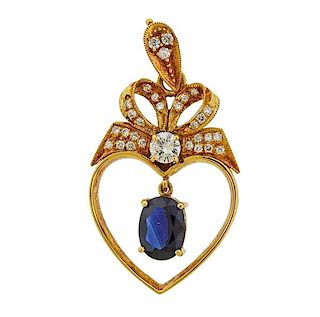 18K Gold Diamond Sapphire Heart Pendant