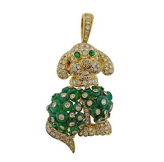 Giovane 18K Gold Diamond Emerald Dog Brooch Pendant