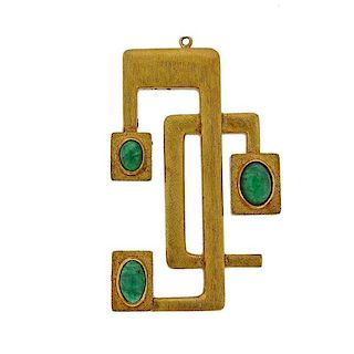 Burle Marx 18K Gold Emerald Brooch Pendant