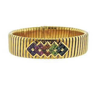 Bvlgari Bulgari Tubogas  18k Gold Multi Color Gemstone Bracelet