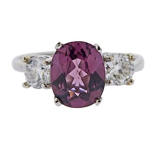 EGL 3.67ct Purple Spinel Diamond 14k Gold Platinum Ring 