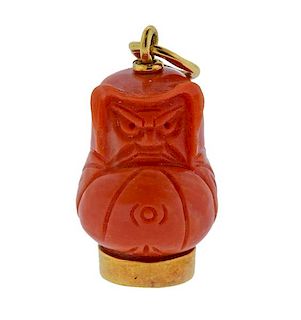 18k Gold Carved Coral Charm Pendant 