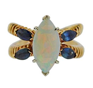 14k Gold Opal Sapphire Ring 