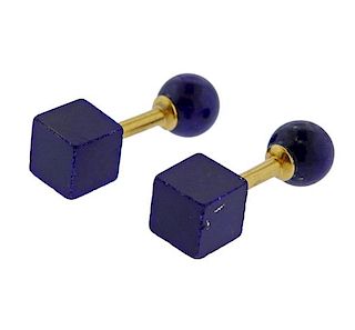 Tiffany &amp; Co 18k Gold Lapis Geometric Cufflinks 
