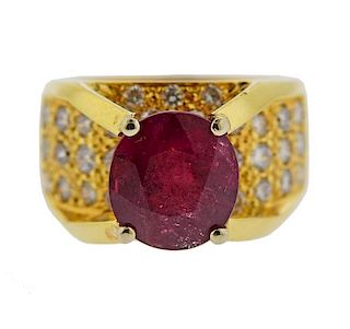 18k Gold 7ct Ruby Diamond Ring 