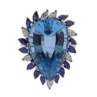 18k Gold Diamond Sapphire Blue Stone Ring 