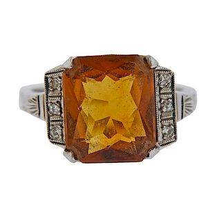 Antique 14k Gold Diamond Brown Stone Ring 