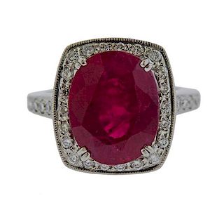 14k Gold Red Stone Diamond Cocktail Ring 