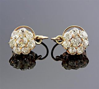 Antique Old Mine Cut Diamond Gold Earrings 