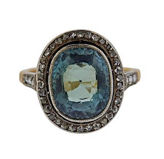 Antique 18k Gold Blue Stone Diamond Ring 