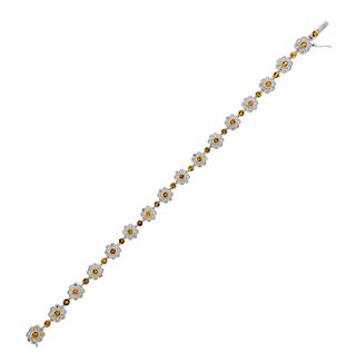 18k Gold Gold Diamond Yellow Sapphire Flower Bracelet 