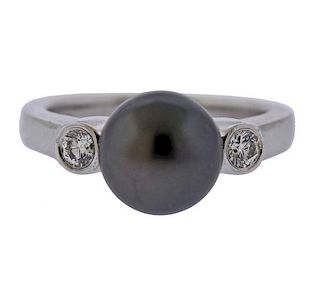 Mikimoto Tahitian Pearl Diamond 18k Gold Ring