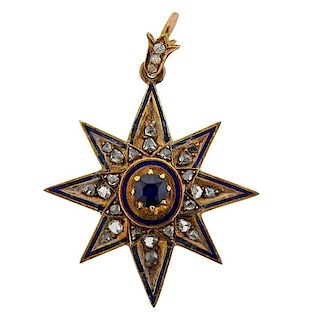 Antique 18k Gold Diamond Star Pendant 