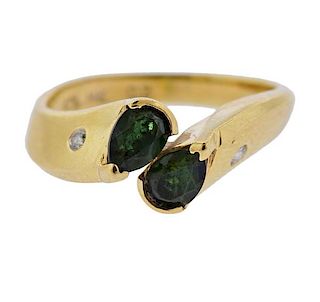 14k Gold Diamond Green Tourmaline Ring 