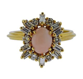 18k Gold Coral Diamond Ring 