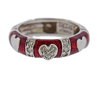 Hidalgo 18k Gold Diamond Enamel Heart Band ring 
