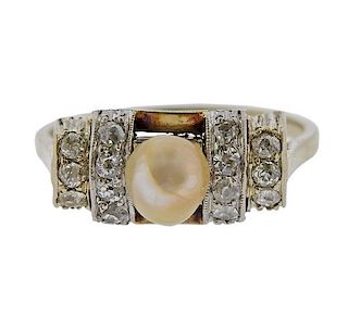 Antique 14k Gold Diamond Pearl Ring 