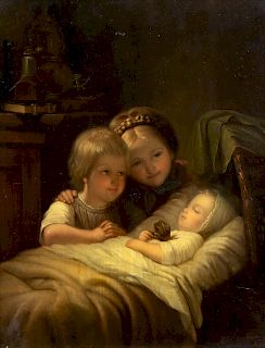 Johann Georg Meyer von Bremen (German, 1813-1886)
(German, 1813-1886)
Adoring the Baby, 1874