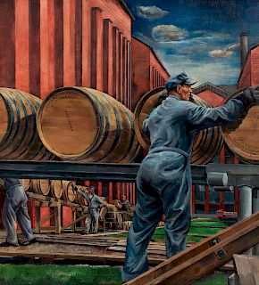 Zoltan Sepeshy
(Hungarian/American, 1898 - 1974)
Barrels Rolling into the Rackhouse 