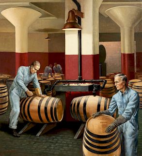 John De Martelly
(American, 1903 - 1979)
Whiskey Going into Barrels to Age (Marking the Casks)
