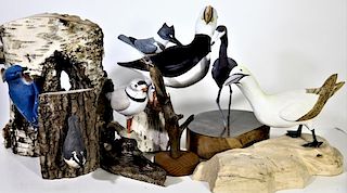 (7) Assorted Carved Wooden Birds