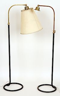 NEAR PAIR BRASS IRON FRENCH FLOOR LAMPS C.1950