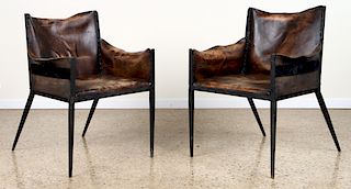 PAIR IRON LEATHER CHAIRS MANNER JEAN-MICHEL FRANK