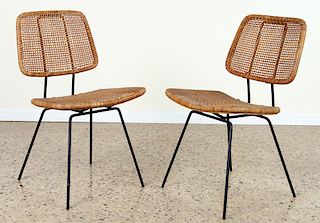 PAIR ITALIAN IRON AND RATTAN SIDE CHAIRS C.1950