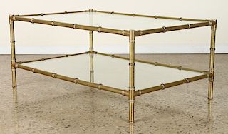BRASS BAMBOO 2-TIER GLASS TOP COFFEE TABLE C.1970