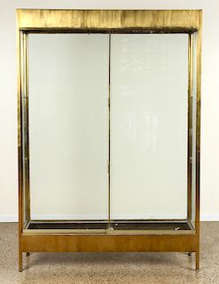 BRASS AND GLASS DISPLAY CASE SLIDING DOORS C.1960