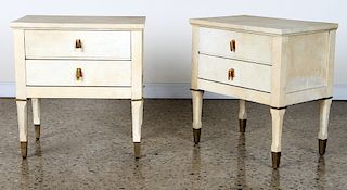 PAIR PARCHMENT COVERED CABINETS CIRCA 1960