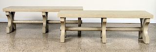 PAIR CREAM COLOR RESIN BENCHES BY FRENCH ARTIST