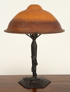 SIGNED FRENCH TABLE LAMP HAND HAMMERED BASE C1930