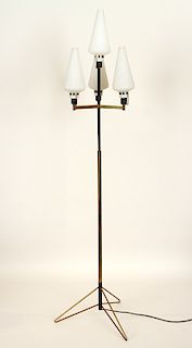 JACQUES ADNET STYLE BRASS BLACK IRON FLOOR LAMP